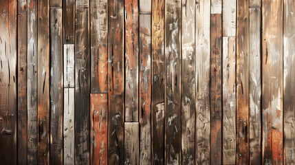Background image of a rustic wooden wall made from weathered, multi-colored planks with various textures and visible grain patterns.