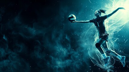 volleyball player in action. sports banner. attack concept, place with space