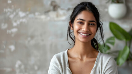 smiling Indian woman with shiny hair
