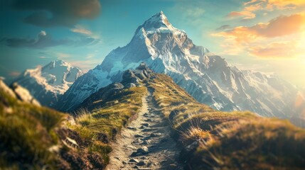 Abstract path to mountain peak - symbolic of success in achieving goals and reaching the summit