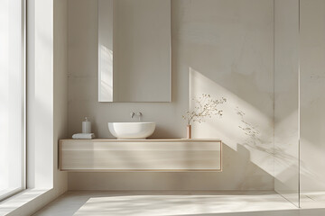 Delightful Minimalism: Contemporary Bathroom Design with Floating Vanity and Porcelain Tile Wall