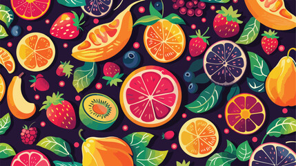 Flat colorful fruits background. Vector summer fruits