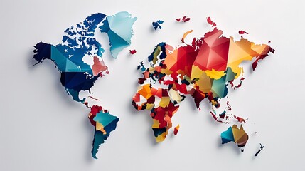 A vibrant and detailed world map displayed on a clean white wall, showcasing countries, continents, and oceans