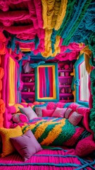Colorful and Cozy Yarn Room Interior Design with Vibrant Textiles