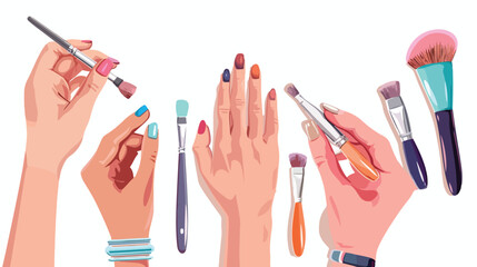Four of women and female hands with manicure and poli