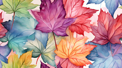 Fototapeta premium Watercolor colorful acer leaves pattern abstract graphic poster background