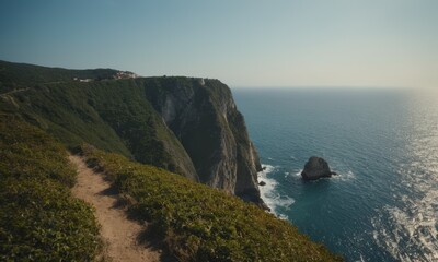 Majestic Coastal Cliffs Overlooking the Ocean with Verdant Hills