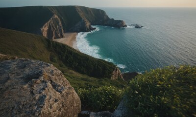 Majestic Coastal Cliffs Overlooking the Ocean with Verdant Hills