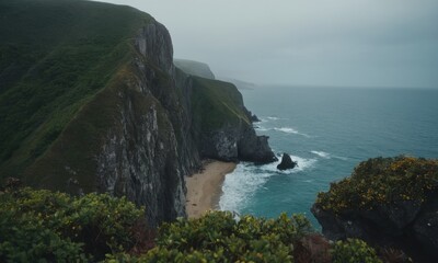 Majestic Coastal Cliffs Overlooking the Ocean with Verdant Hills