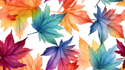 Watercolor colorful acer leaves pattern abstract graphic poster background