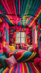 Colorful and Cozy Yarn Room Interior Design with Vibrant Textiles