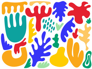 Fototapeta premium Matisse inspired set of abstract organic colored shapes on a white background. Vector