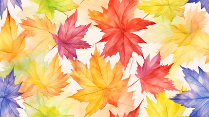 Watercolor colorful acer leaves pattern abstract graphic poster background