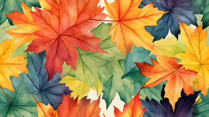 Fototapeta premium Watercolor colorful acer leaves pattern abstract graphic poster background
