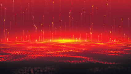 Fiery numbers on a dark background. Glowing sparks fly upward. Realistic fire, sparks and flames. Yellow and red light effect. Lava. Colored glowing numbers rising up on a black background in 3D vecto