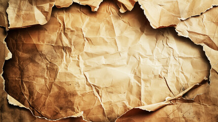 Close-up view of a textured, crumpled old paper with torn edges and various folds.
