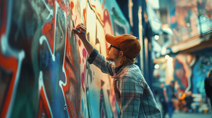 A vibrant image of young people collaboratively painting a large mural in their community