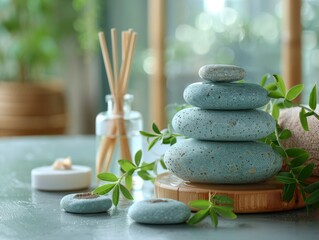 Photo of spa background with stones and bamboo