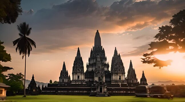 Beholding the Majestic Prambanan Temple at Dusk in Java, Indonesia