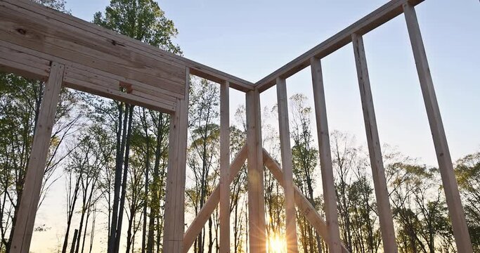 Wooden framing supports beams supports timber framing, along with an unfinished interior