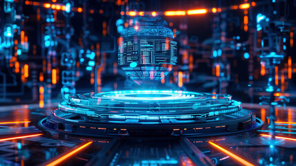 A captivating image showcasing a futuristic digital interface with vibrant holographic displays.