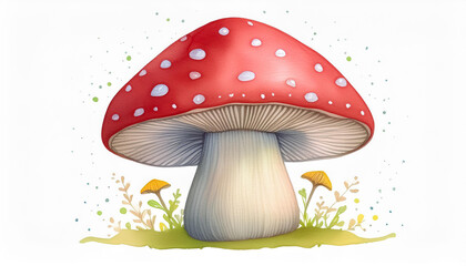 Watercolor painting of mushrooms. Cute botanical hand drawn art isolated on white background.