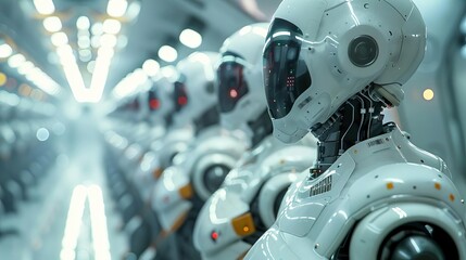 Fototapeta premium An AI research facility where robots are being trained to perform complex tasks, showcasing the integration of robotics and AI learning, Close up