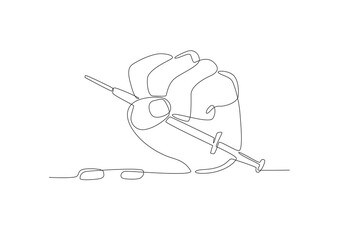 Hand holding a drug syringe.Anti drug day one-line drawing