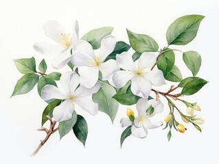 White magnolia flowers. Watercolor painting.