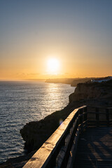 Algar Seco in Carvoeiro. Beautiful Golden Sandstone Rock Formation in Algarve with Atlantic Ocean...