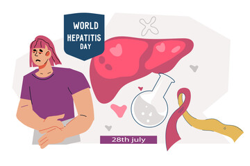 Hepatitis and liver diseases World Awareness Day flyer or poster design, flat vector illustration. Hepatitis liver health disease awareness and information.