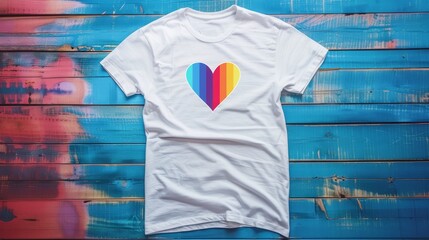 Rainbow heart lgbt icon print white t-shirt for pride support and equality, lgbtq symbols apparel