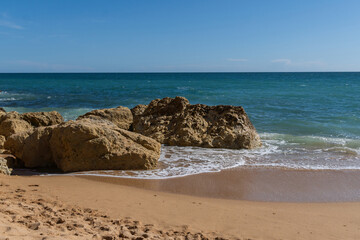Carvoeiro fishing village with beautiful beach in Algarve, Portugal. Praia de Carvoeiro.