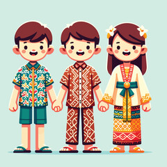 illustration of children in traditional Indonesian clothing holding hands