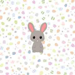 Happy Easter. Eggs and bunny with different textures. Spring holiday. Vector Illustration isolated. Happy easter eggs and Easter Bunny.