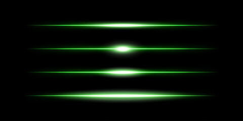 Green laser beams isolated on a black background. Glowing stripes. Abstract vector illustration.