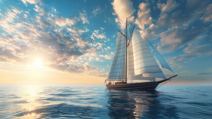 Fototapeta premium A large sailboat is sailing in the ocean on a sunny day