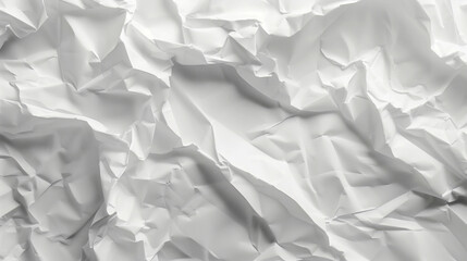 Fototapeta premium A close-up view of crumpled white paper texture, capturing the intricate folds and creases, suitable for backgrounds or design elements.