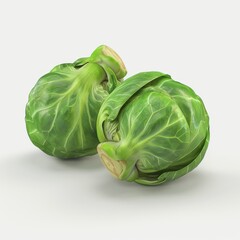 Obraz premium Two Brussels sprouts arranged on a plain white background
