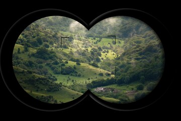 Obraz premium Binoculars point view with beautiful nature background