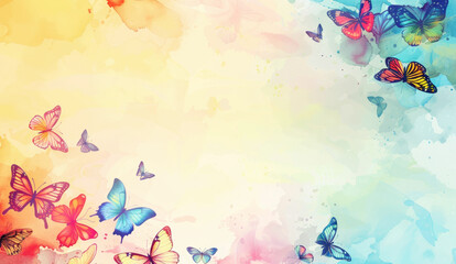 Pastel background with a border of butterflies, copy space.