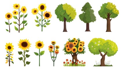 Vibrant Sunflower Fields and Lush Forest Landscapes in Harmonious Nature