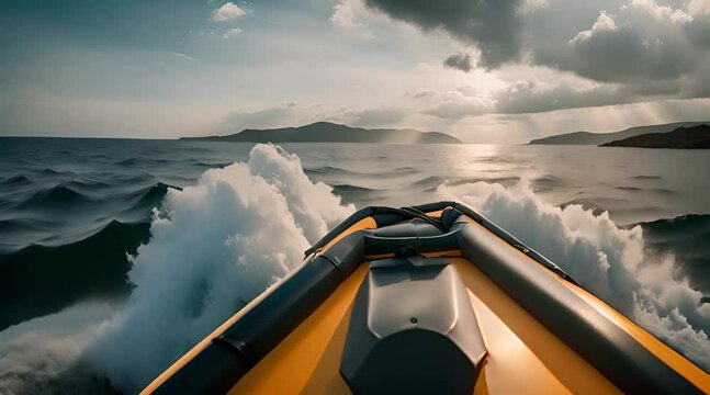 Embracing the Sea View from the Prow of an Inflatable Boat