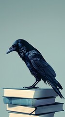 Naklejka premium a raven on book staple