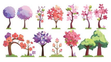 Whimsical Floral Landscape with Enchanting Trees and Blooming Flowers