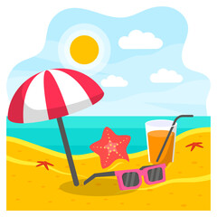 Relax on the beach with delicious cocktails and sunglasses concept vector colorful design, Nature and landscape postcard, Scenic Summer Season Vibes Sign, Idyllic Remote resort stock illustration