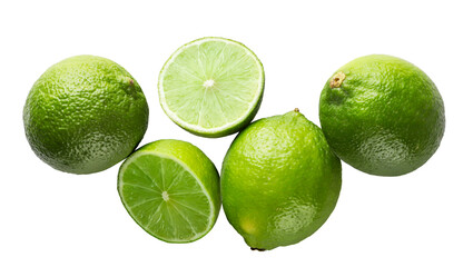 Limes and halves fly on a white background. Isolated