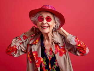 Happy and playful senior woman emotional having fun - Portrait of a beautiful lady above 70 years old with costumes stylish clothes, concepts about senior people and elderly age