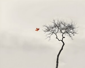 Obraz premium A Single Leafs Defiant Joy Amidst the Transformation of Bare Branches