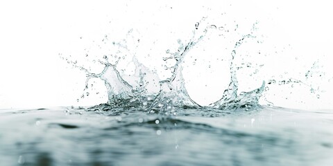 Dynamic water splash, clear liquid, white background